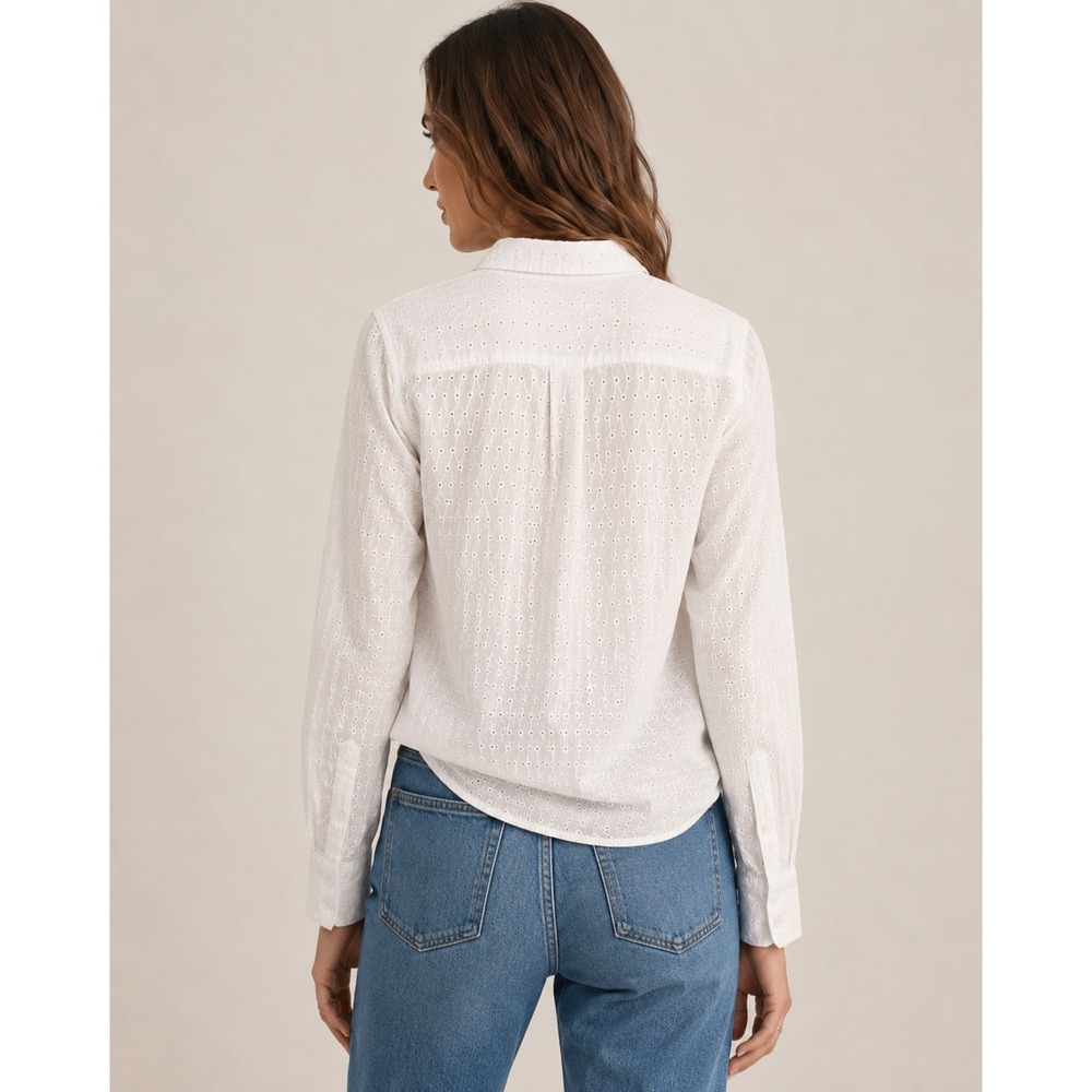 Nili Lotan White Eyelet Cotton Button Down Long Sleeve Blouse M - Picture 3 of 7